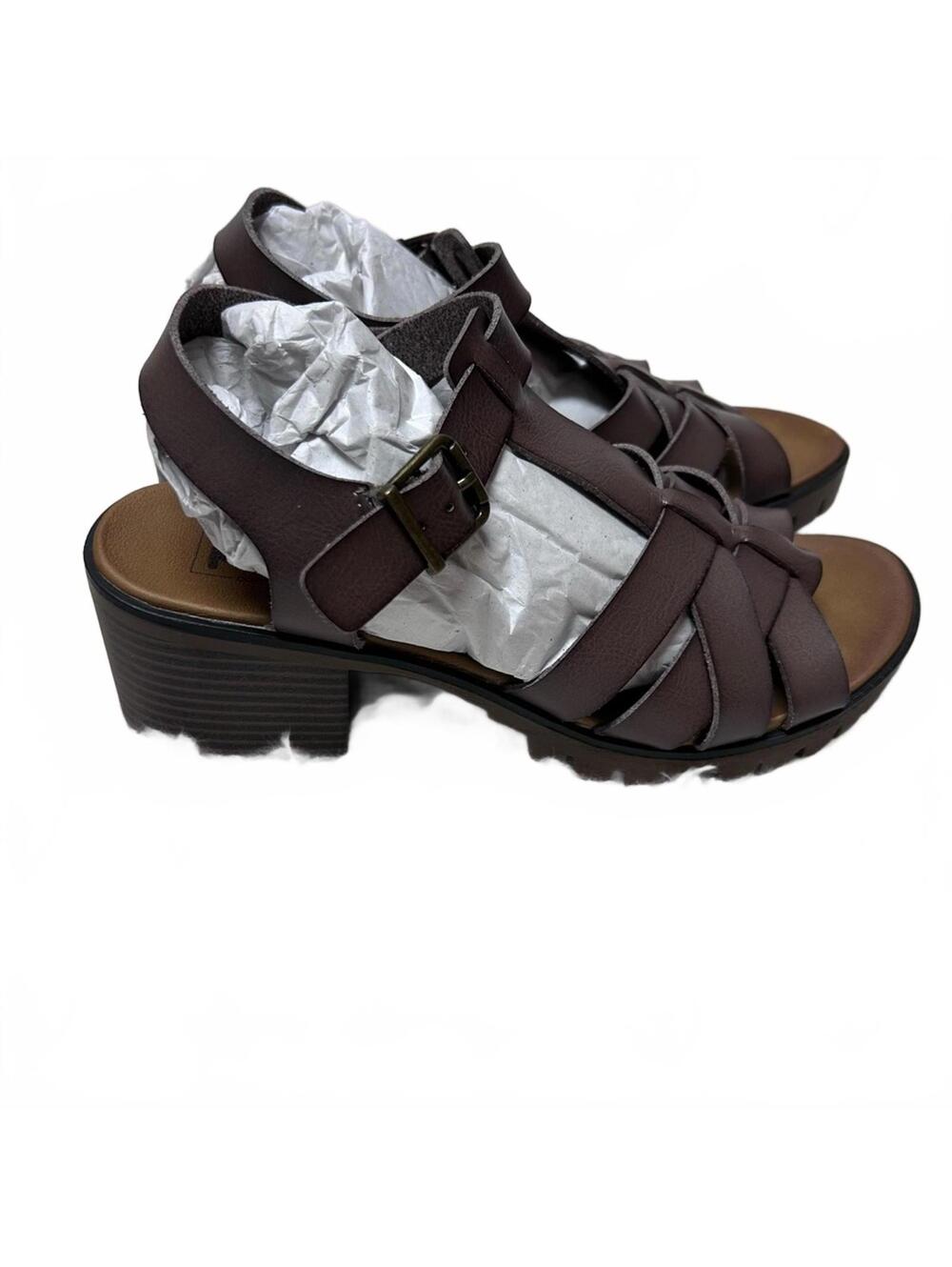 POP Comfort “Beaming” Lug Sole Block Heel Womens Sandals Size 8.5 Brown  NEW